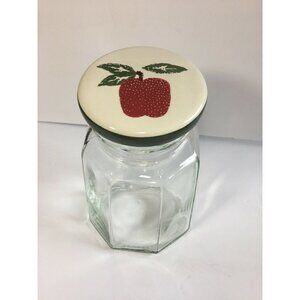 Glass Jar Canister W Ceramic Apple Lid Octagon Cookie Storage Kitchen Farmhouse